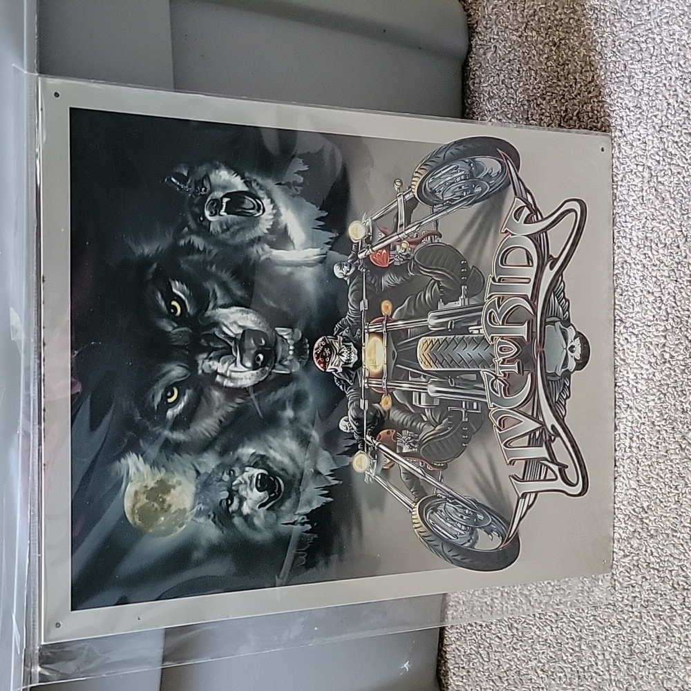 Motorcycle Wolves Metal Sign Live to Ride Sign